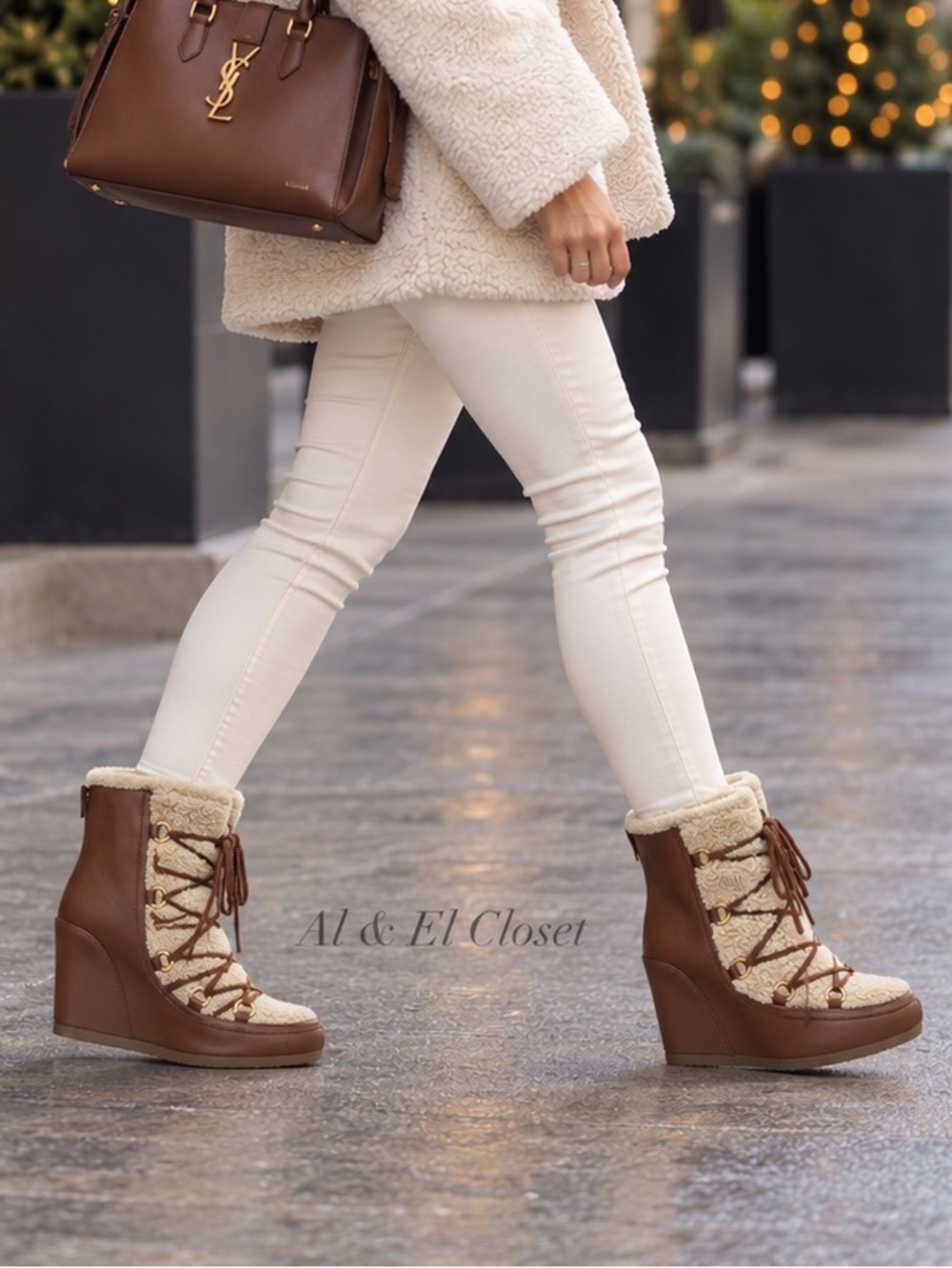 Veronica Beard Elfred Hazelwood Shearling Lace Up Wedge Boots Size 9 M NWB